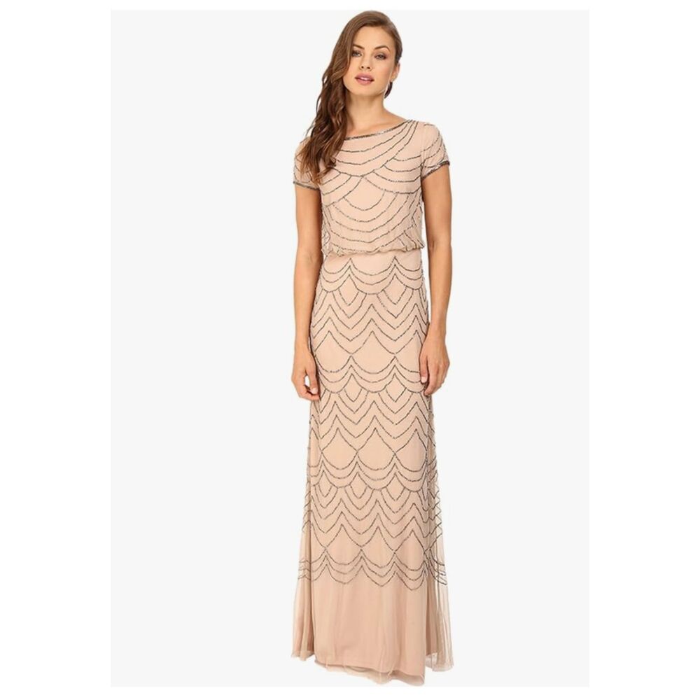 Adrianna Papell Womens Short Sleeve Blouson Beaded Gown - size 18